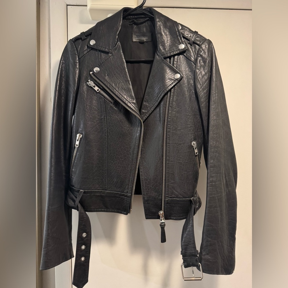 Mackage X Aritzia Pebbled Black Leather Biker Jacket - Picture 2 of 15